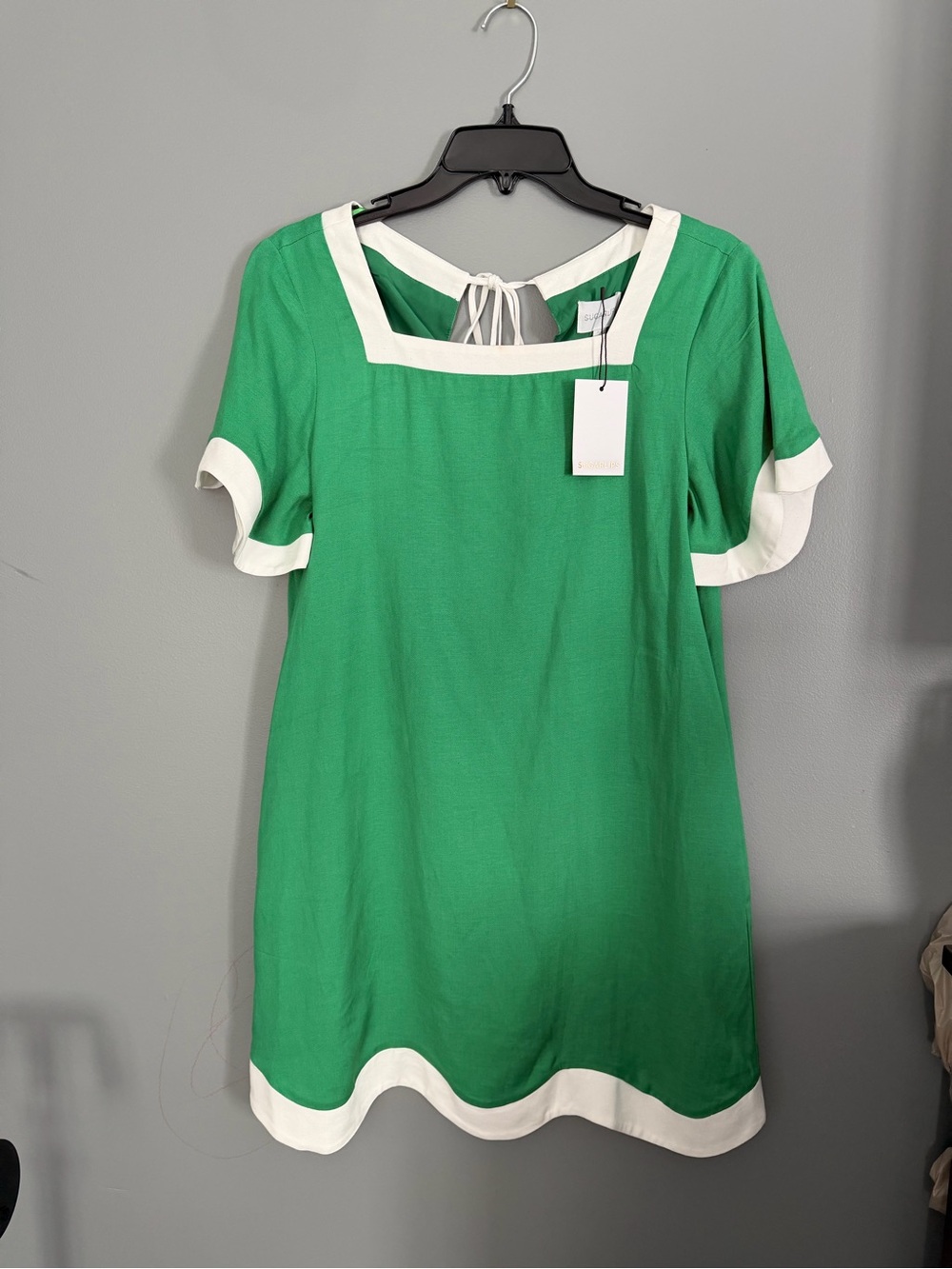 Sugarlips Green Linen Dress with White Trim